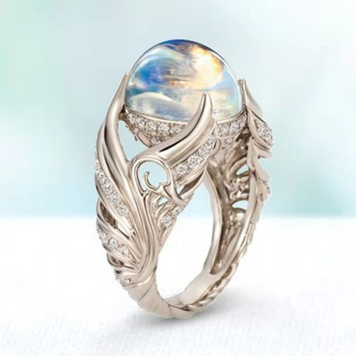 Wholesale Ring Alloy Hollow Blank Swan Colorful Imitation Moonstone MOQ≥2 JDC-RS-CaoS074