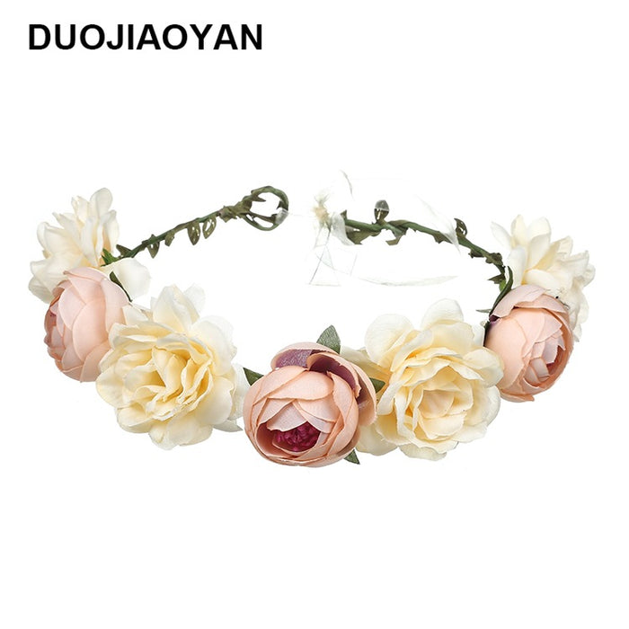 Wholesale Hair Band Artificial Flower Rose Bridal Seaside Vacation Wreath JDC-HD-Jiaoy020