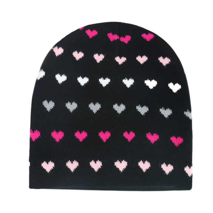 Wholesale hat autumn and winter love jacquard pattern curling warm small peach heart wool hat MOQ≥2 JDC-FH-YuanB003