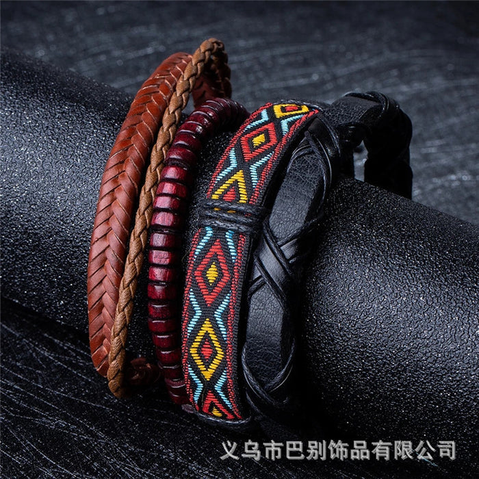 Wholesale Ethnic Style Multilayer Handmade Bracelet Leather Weave JDC-BT-BaB005