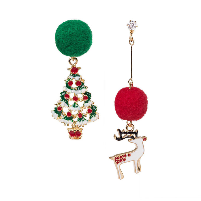 Wholesale Earrings Alloy Asymmetric Fur Ball Christmas Tree Snowman Elk Bells JDC-ES-MDD091