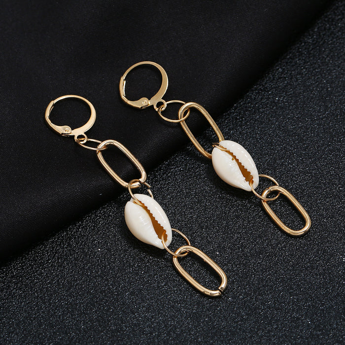 Wholesale Boho Alloy Shell Long Chain Earrings MOQ≥2 JDC-ES-DianQ004