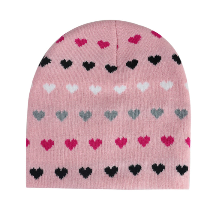 Wholesale hat autumn and winter love jacquard pattern curling warm small peach heart wool hat MOQ≥2 JDC-FH-YuanB003