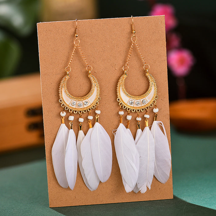 Wholesale long feather wave Samiya Wind Rice Pearl Fluster Earrings JDC-ES-YYDX007