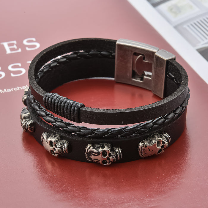Wholesale Men's Bracelets Stainless Steel Leather Skull Buckle JDC-BT-YiS007