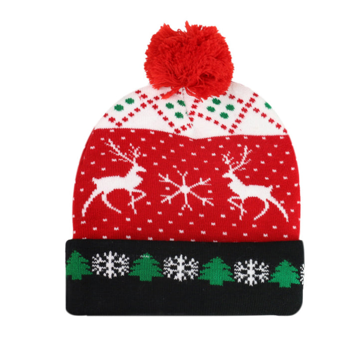 Wholesale Hat Acrylic Christmas Hair Ball LED Light Knitted Hat MOQ≥2 JDC-FH-Yuanb022