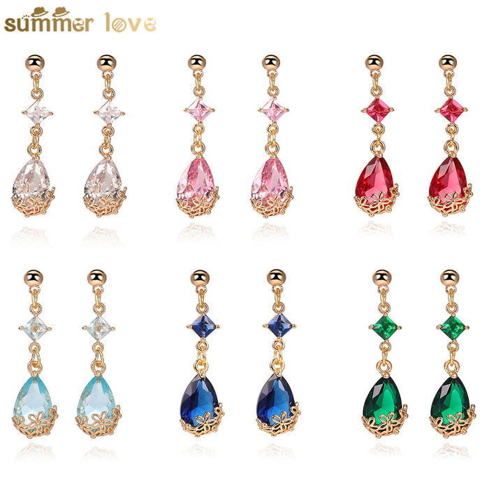 Wholesale Copper Multicolor Drop Shape Crystal Glass Earrings JDC-ES-zhongn020