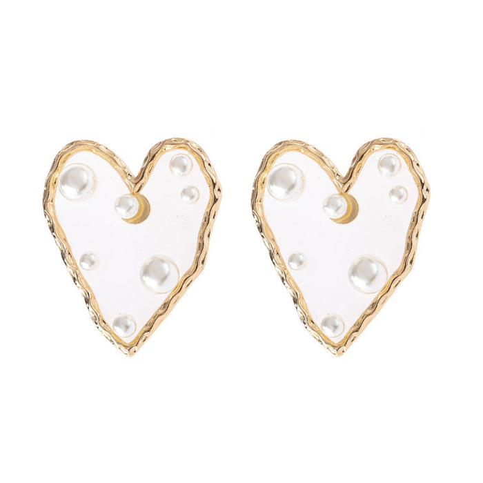 Wholesale Heart Shape Transparent Resin Pearl Alloy Earrings MOQ≥2 JDC-ES-DianQ006