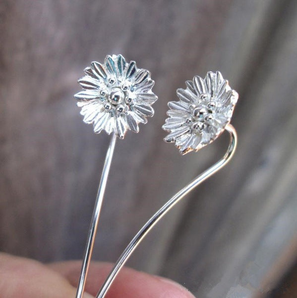 Wholesale Earrings Silver Long Heart Daisy Sunflower JDC-ES-MingC001