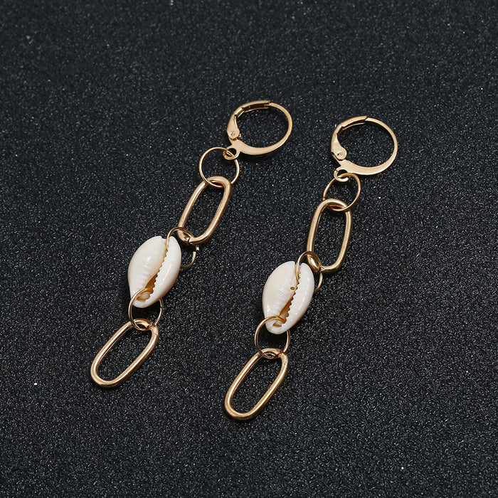 Wholesale Boho Alloy Shell Long Chain Earrings MOQ≥2 JDC-ES-DianQ004