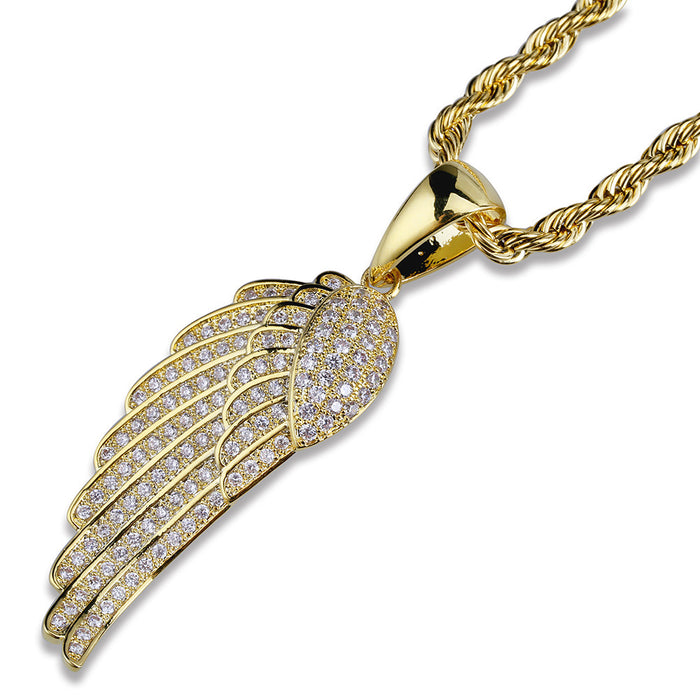 Wholesale Feather Pendant Microset Zircon Gold Plated Silver JDC-NE-ShengL002