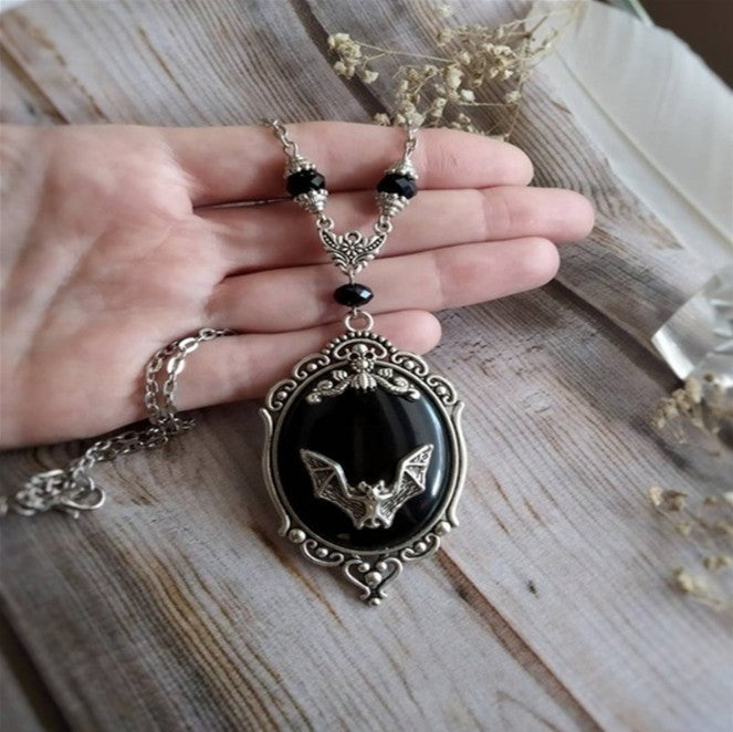 Wholesale Necklace Alloy Halloween Animal Bat Black Gemstone JDC-NE-MiaoQ001