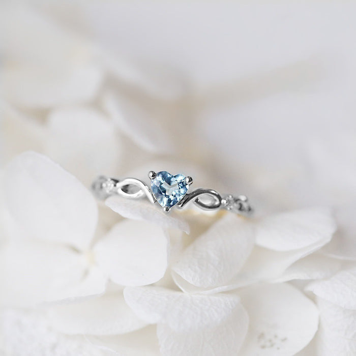 Wholesale Ring Alloy Heart Ocean Blue Topaz Women's Engagement MOQ≥2 JDC-RS-ZhanJ002