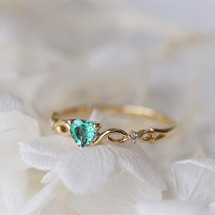 Wholesale Ring Alloy Heart Ocean Blue Topaz Women's Engagement MOQ≥2 JDC-RS-ZhanJ002