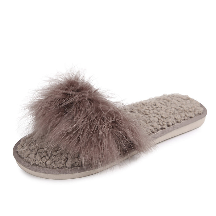 Wholesale slippers autumn and winter rabbit hair cross cotton ladies home plush slippers MOQ≥2 JDC-SP-ChengRui002