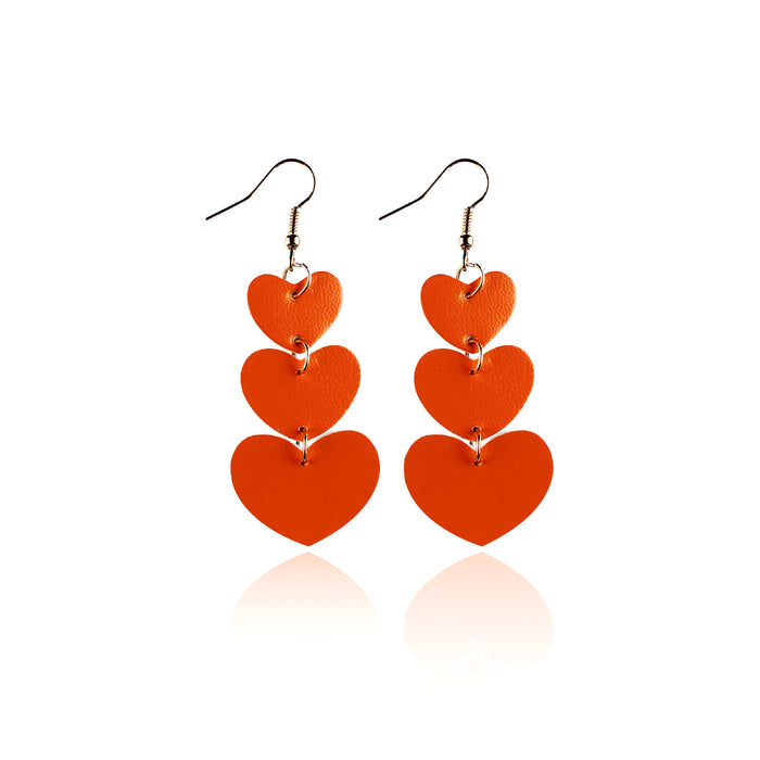 Wholesale Earrings Leather 3 Layer Hearts MOQ≥2 JDC-ES-tianpi015