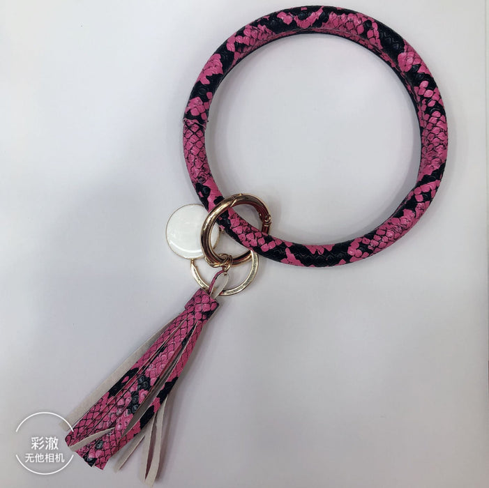 Wholesale Lychee Leopard Snake Leather Wristlet Keychain MOQ≥6 JDC-KC-CaiC002
