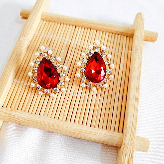 Wholesale Baroque Waterdrop Ruby Alloy Earrings JDC-ES-YiNuo001
