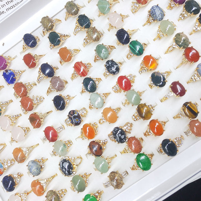 Wholesale Random Natural Stone Alloy Rings JDC-RS-KuaH002