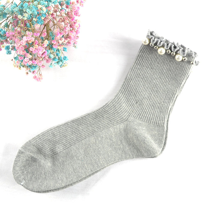 Calcetines al por mayor de algodón calcetines de perlas recortadas jdc-sk-lisheng004