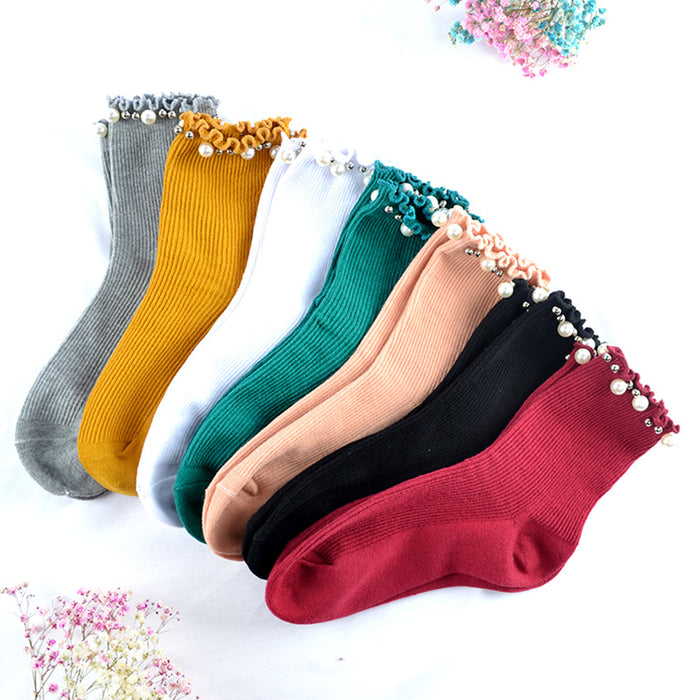 Wholesale Socks Cotton Trimmed Pearl Socks JDC-SK-LiSheng004