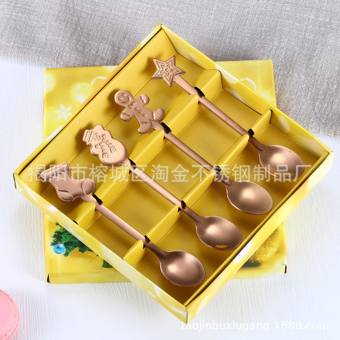 Wholesale Christmas Cartoon Titanium Plated Spoon Cutlery Set JDC-SN-TaoJ001