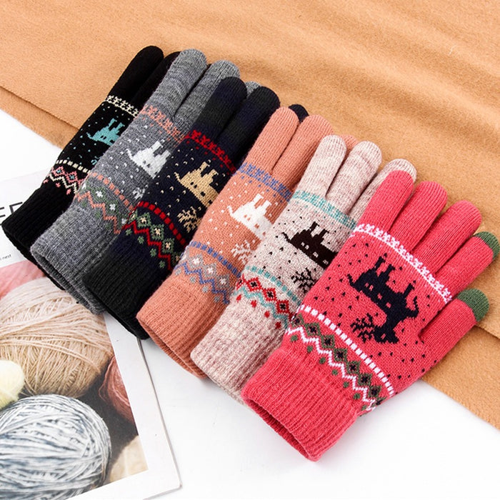 Wholesale Gloves Acrylic Knitted Thickened Jacquard Touch Screen JDC-GS-RH007