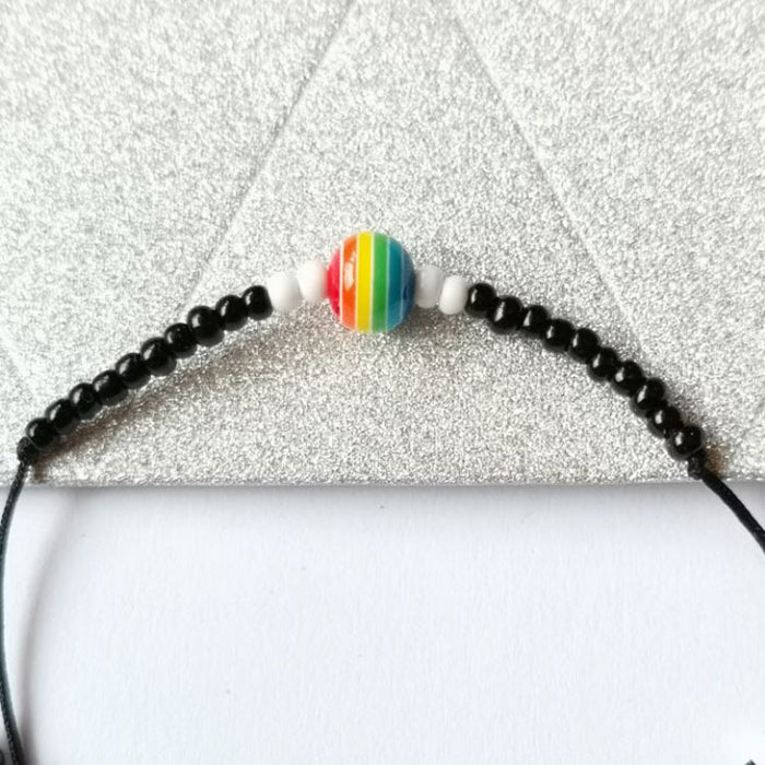 Wholesale same sex rainbow anklet rice bead braided couple anklet MOQ≥2 JDC-AS-HaoL002