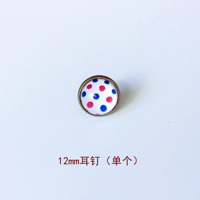 Wholesale Polka Dot 12mm Metal Copper Glass Gemstone Single Stud Earrings MOQ≥2 JDC-ES-Lexx004