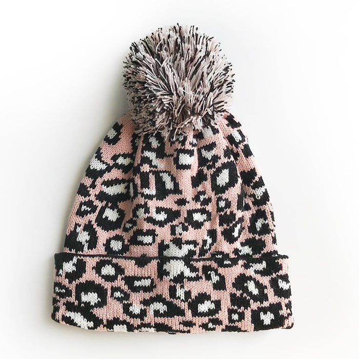 Wholesale Hat Acrylic Leopard Print Flange Warm Knit Hat MOQ≥2 JDC-FH-JNFH001