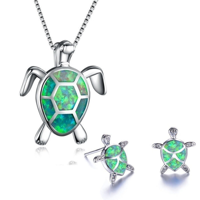 Wholesale Necklaces Alloy Ocean Series Faux Opal Turtle Necklace Stud Earrings Set JDC-NE-YanS005
