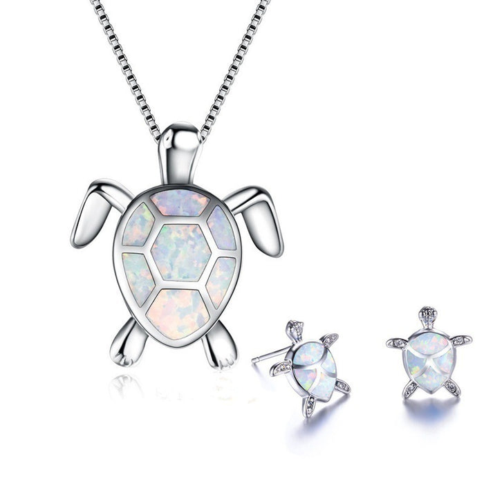 Wholesale Necklaces Alloy Ocean Series Faux Opal Turtle Necklace Stud Earrings Set JDC-NE-YanS005