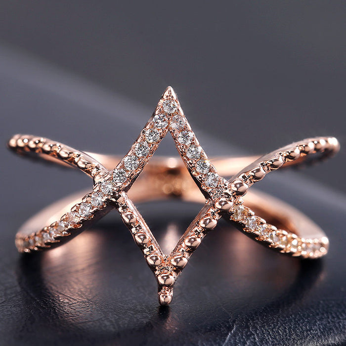 Wholesale creative rose gold diamond diamond line ring MOQ≥2 JDC-RS-CaoS047