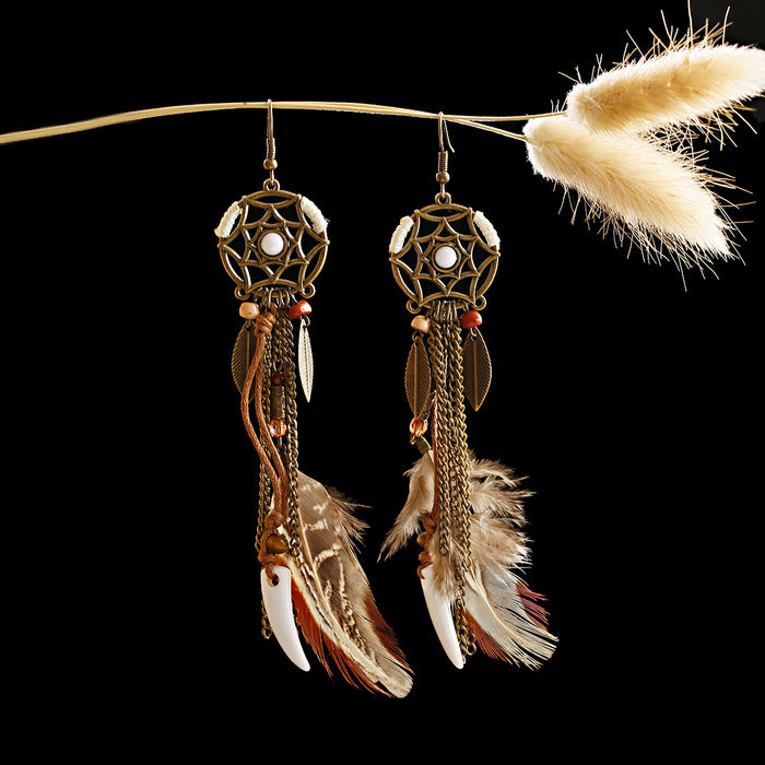 Wholesale Earrings Feather Hollow Flower Vintage MOQ≥2 JDC-ES-DuoW003