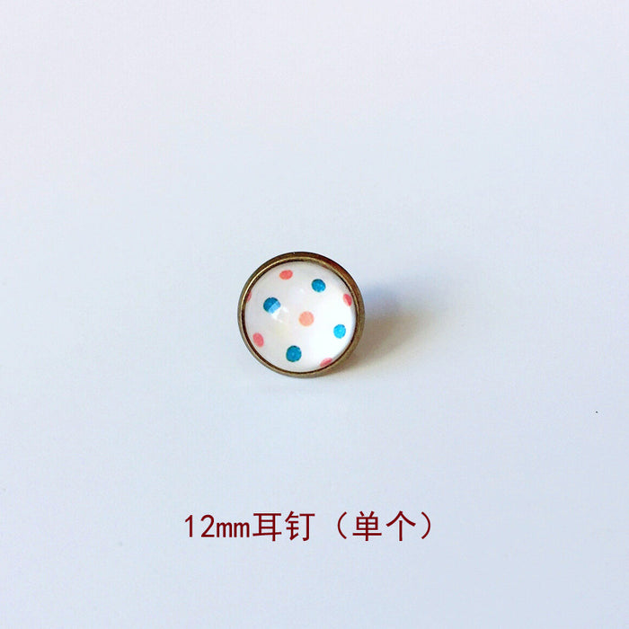 Wholesale Polka Dot 12mm Metal Copper Glass Gemstone Single Stud Earrings MOQ≥2 JDC-ES-Lexx004