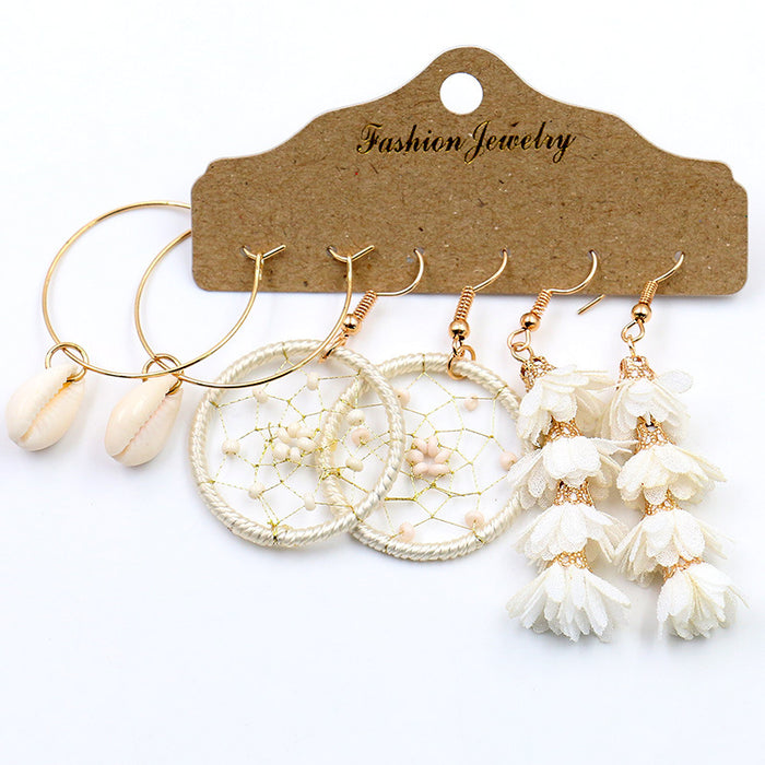Wholesale Earrings Shell Dreamcatcher Flowers MOQ≥2 JDC-ES-HH033