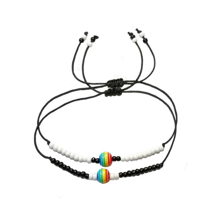 Wholesale same sex rainbow anklet rice bead braided couple anklet MOQ≥2 JDC-AS-HaoL002