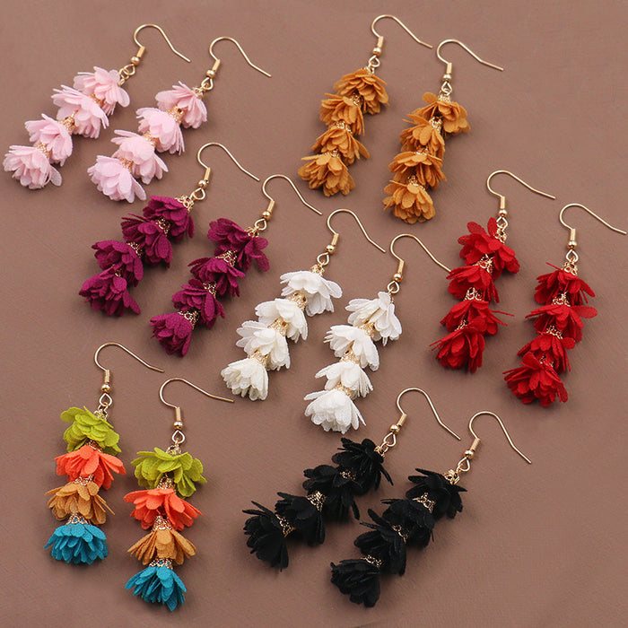 Wholesale earrings cloth colored flowers JDC-ES-momo001