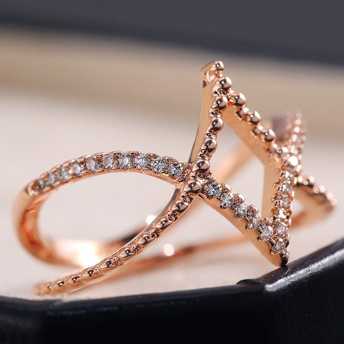 Wholesale creative rose gold diamond diamond line ring MOQ≥2 JDC-RS-CaoS047