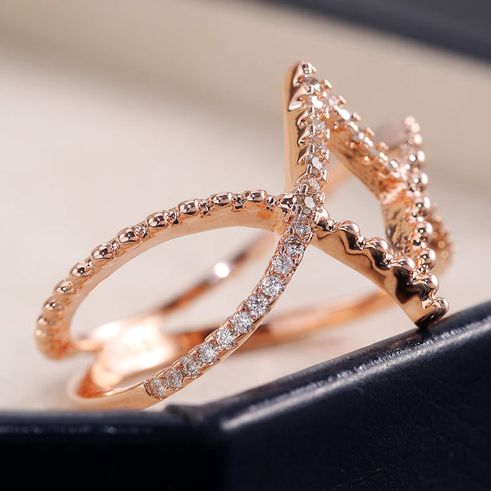 Wholesale creative rose gold diamond diamond line ring MOQ≥2 JDC-RS-CaoS047