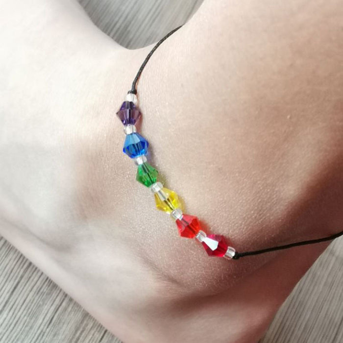 Jewelry WholesaleWholesale Rainbow Six Colors Crystal Beaded Homosexual Rice Bead Anklet MOQ≥2 JDC-AS-HaoL001 Anklets 豪灵 %variant_option1% %variant_option2% %variant_option3%  Factory Price JoyasDeChina Joyas De China