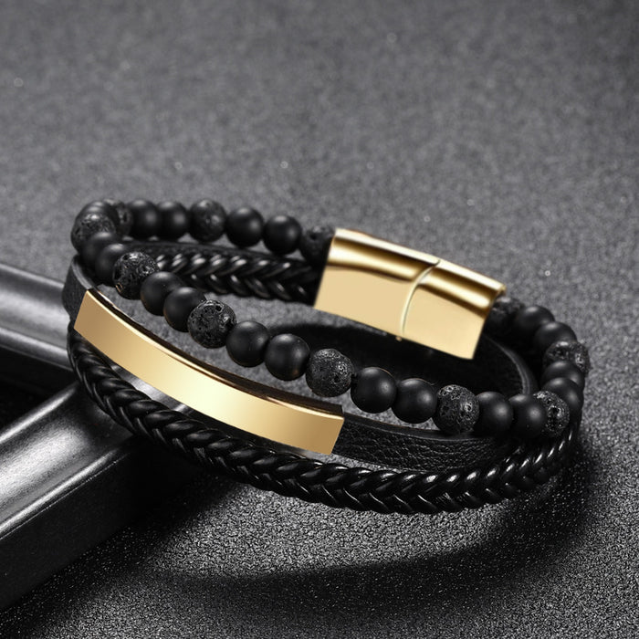Wholesale Tiger Eye Stone Bead Bracelet Leather Rope Braided Bracelet JDC-BT-DiS002