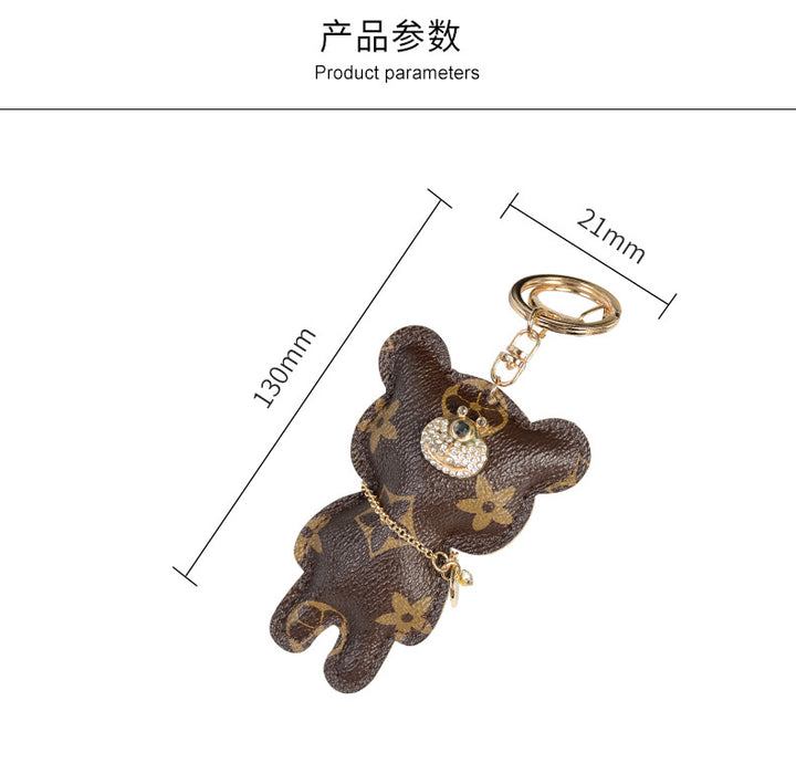 Wholesale Keychain Metal Leather Print Bear With Diamonds MOQ≥2 (F) JDC-KC-XSYZ004