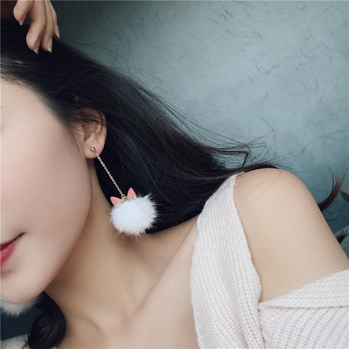 Wholesale Earrings Alloy Ceramic Cat Ears Hair Ball Ear Clips JDC-ES-Tql001