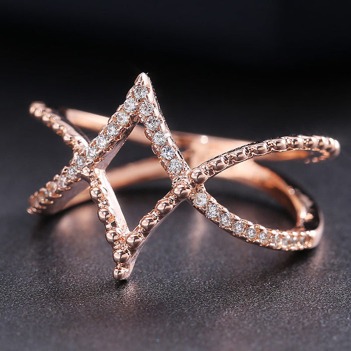 Wholesale creative rose gold diamond diamond line ring MOQ≥2 JDC-RS-CaoS047