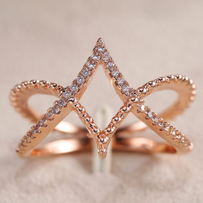 Wholesale creative rose gold diamond diamond line ring MOQ≥2 JDC-RS-CaoS047