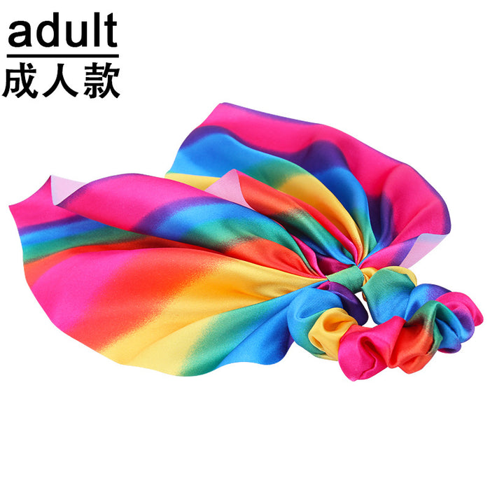 Wholesale Tassel Knot Fabric Streamer Hairband Rainbow Rabbit Ear Headband JDC-HS-OM002