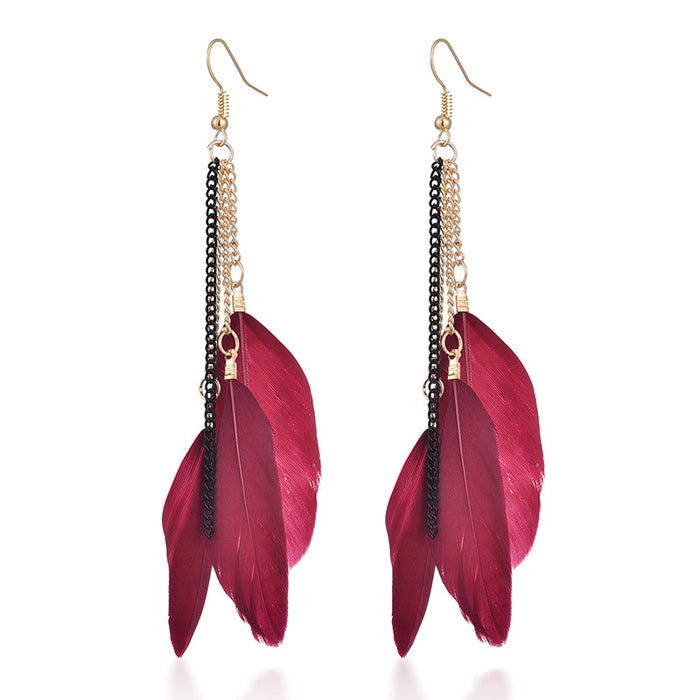 Wholesale Earrings Alloy Retro Long Fairy Layered Chain Feather JDC-ES-YYDX006