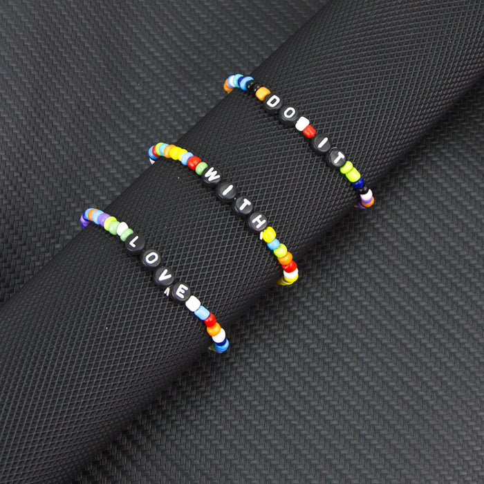 Wholesale Bracelet Alloy Creative Mixed Color Bead Letters Stretch Bracelet MOQ≥2 JDC-BT-NanH009