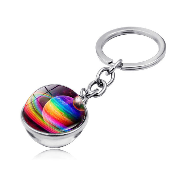 Wholesale Keychains For Backpacks Universe Galaxy Planet Zinc Alloy Glass Keychain JDC-KC-Hengx005